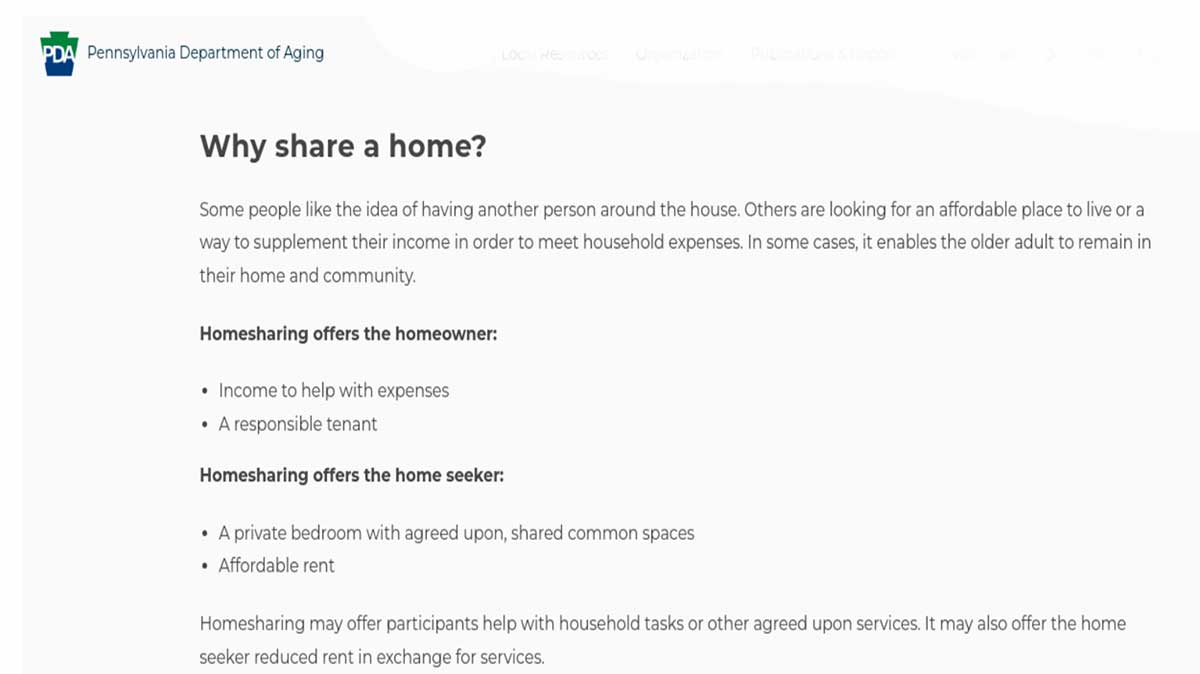 Pennsylvania Department of Aging: Why share a home?