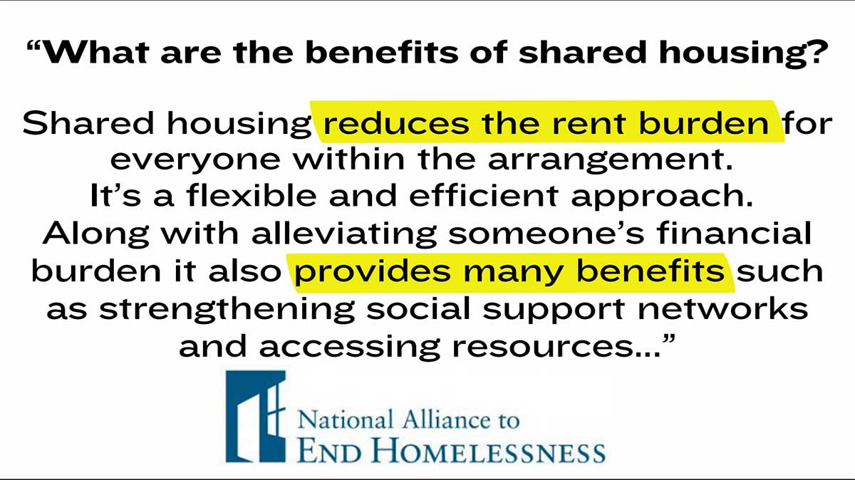 National Alliance to End Homelessness - what are the benefits of shared housing?
