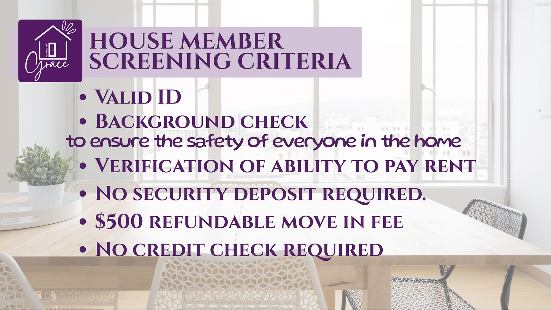 Screening Criteria for co-living considerations with Homes of Grace