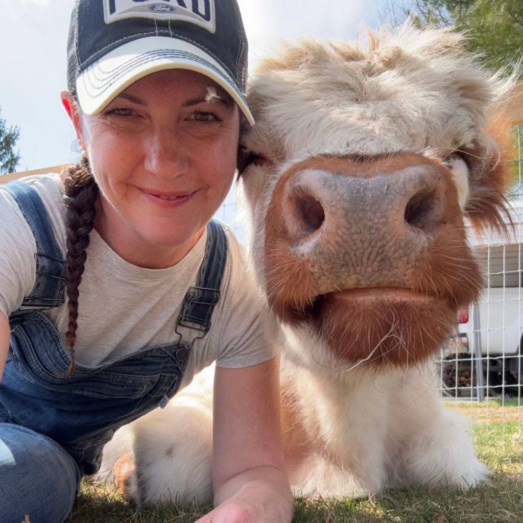 April Crossley of Homes of Grace with Highland Cow