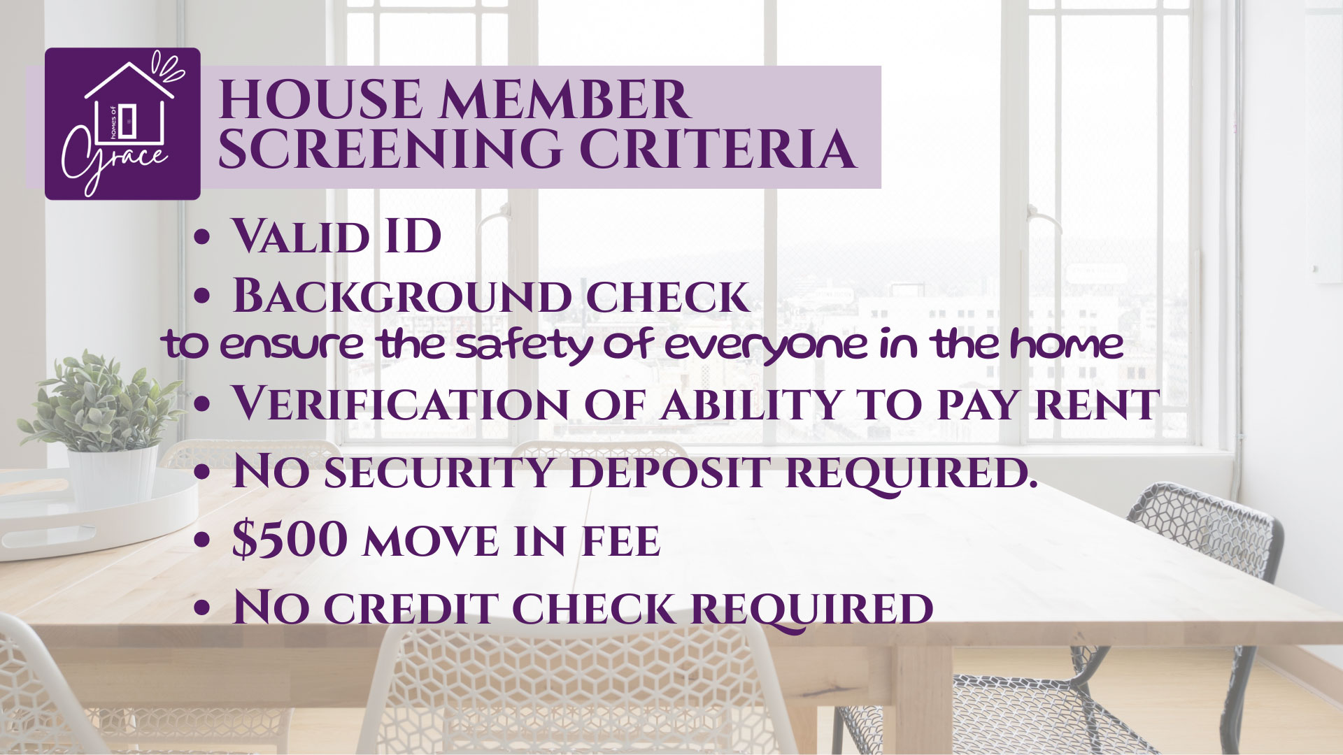 Screening Criteria for co-living considerations with Homes of Grace